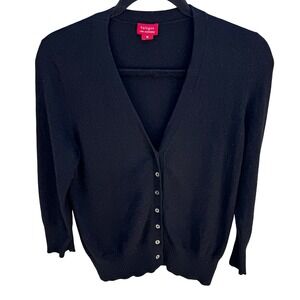 Halogen 100% Cashmere V-Neck Button Up Old Money Cardigan Sweater Womens M Black